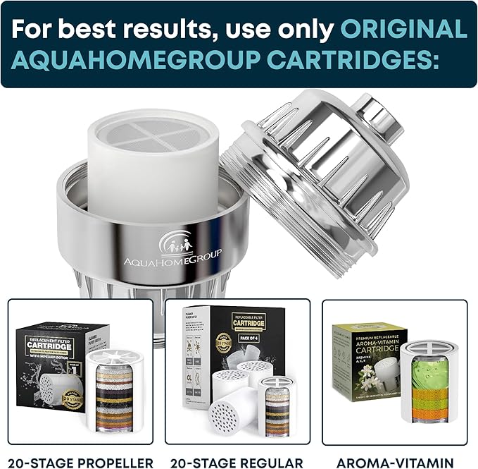 AquaHomeGroup Luxury Filtered Shower Head Set 20+3 Stage Shower Filter for Hard Water Removes Chlorine and Harmful Substances - Showerhead Filter High Output
