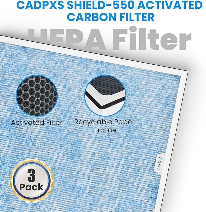 CADPXS HEPA/Activated Carbon Filter Replacement Set for HEPA Shield 550 Air Scrubber (Pack of 3)