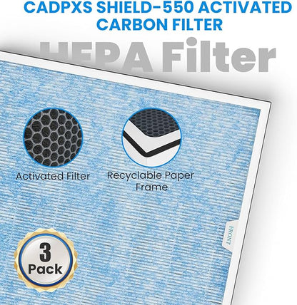 CADPXS HEPA/Activated Carbon Filter Replacement Set for HEPA Shield 550 Air Scrubber (Pack of 3)