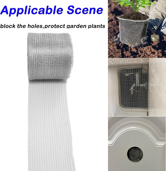 Wire Mesh for Mice Control 5IN X 53Ft,Hole Fill Fabric,Upgraded Stainless Steel Wire Mesh Roll, Weep Holes Covers, Flexible Stretchy Fabric for Garden House and DIY, Rodent Barrier