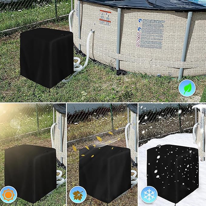 COVER - Sand Filter Pump Cover, Ground Mounted Heavy Duty Fabric Pool Pump Enclosure, Black - Waterproof Pool Sand Filter UV Protection Cover, Pool Filter Winter Cover for Outdoor Units