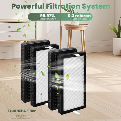 4PackAP-DT10FL Replacement Filter Compatible with FTotalClean Desktop Air Purifier,Part# AP-DT10BK and AP-DT10WT,3-in-1 Ture HEPA Filter and Activated Carbon Filter (4)