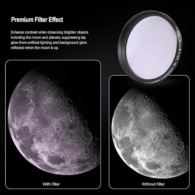Astromania Telescope Moon Filter 2 Inch, Moon Skyglow Filter Reduces Moon Glare and Enhances Lunar Crater Details, Eyepiece Accessory for Astronomy Beginner, Works with Telescope Accepts 2" Eyepieces