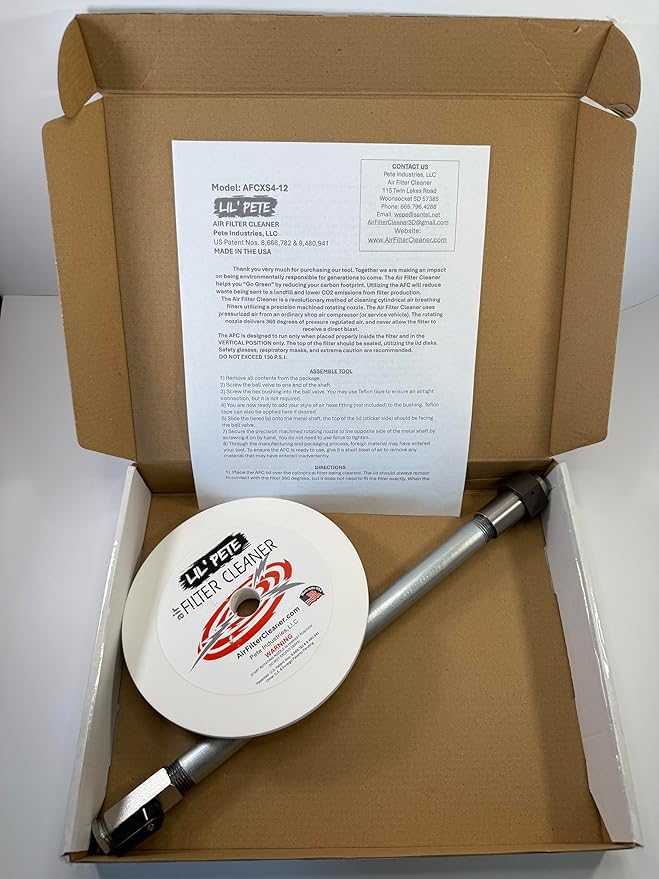 LIL PETE Air Filter Cleaner by Pete Industries – Cleans 1.5″–4″ ID Filters – Made in USA– Perfect for Lawn care, UTV/ATV & Dirt Bike Maintenance, Small Engines, Nut Harvesting Equipment