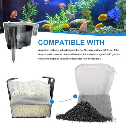 6 Pack Activated Carbon Inserts for AquaClear 50 Aquarium Filter, 80-gram/Bag Carbon Media for Fluval Aqua Clear up to 30-50 Gallons Aquariums,Charcoal for Fish Tank Filter A1384