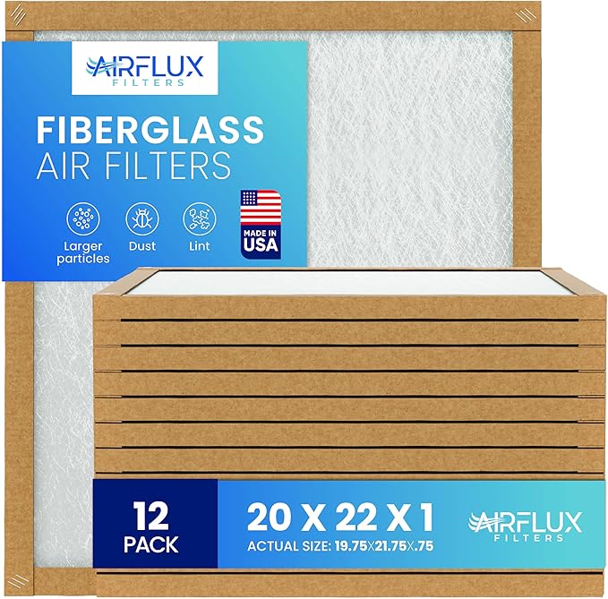Fiberglass Air Filter -20x22x1Air Filter 12 Pack - Non Pleated 20"x22"x1", AC Filters for Home, Fiberglass, HVAC filters, Heater, Furnace Catcher for Dust - 1 YEAR SUPPLY
