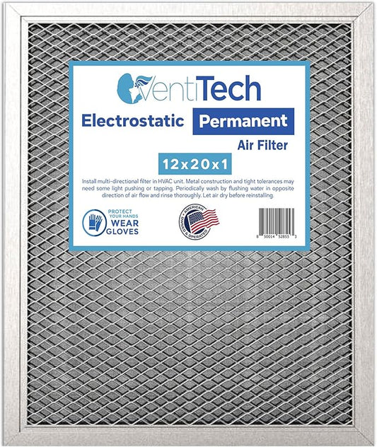 12x20x1 Washable Electrostatic Air Filter. Reusable HVAC & Furnace Air Filter