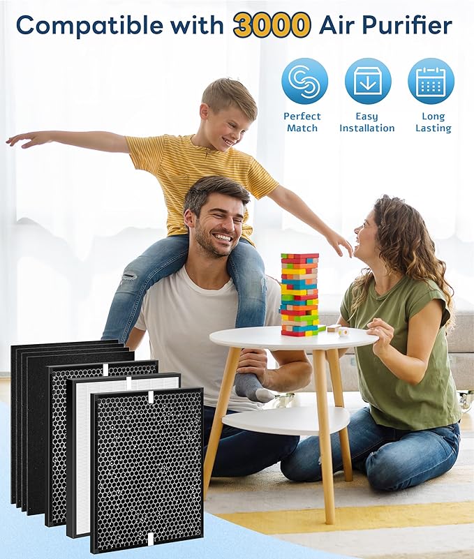 7 Pack 3000 Replacement Filter Compatible with Air doctor 3000 Air Purifi-er, with 1 main filter + 2 Activated Carbon filters + 4 Carbn Pre-Filters