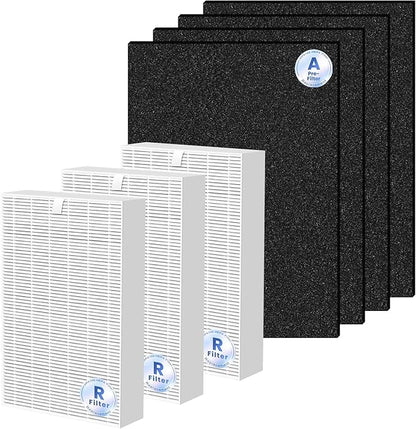 HPA100 HEPA Filter Replacement Compatible with Honeywell Air Purifier HPA Series, Compatible with HPA094, HPA104, HPA105, HPA3100, HPA5100, 3 HEPA Filters and 4 Carbon Pre-Filters