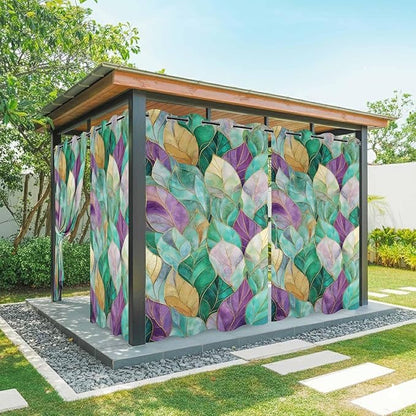Leaves Outdoor Curtains for Patio Gorgeous Leaf Abstract Spring Waterproof Outside Curtains with Grommet Top Weatherproof Curtain for Cabana Pergola Gazebo, 2 Pack, 54" W x 108" L