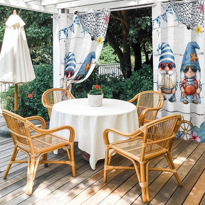 Ocean Gnome Outdoor Curtains for Patio Summer Marine Plumeria Shell Wooden Waterproof Outside Curtains with Grommet Top Weatherproof Curtain for Cabana Pergola Gazebo, 1 Panel, 54" W x 95" L