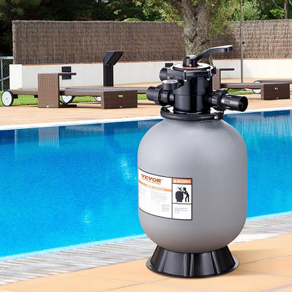 VEVOR 25023BX 16-inch, Up to 35 GPM Flow Rate, Above Inground Swimming Pool Sand System with 7-Way Multi-Port Valve, Filter, Backwash, Rinse, Recirculate, Waste, Winter, Closed Functions, Gray