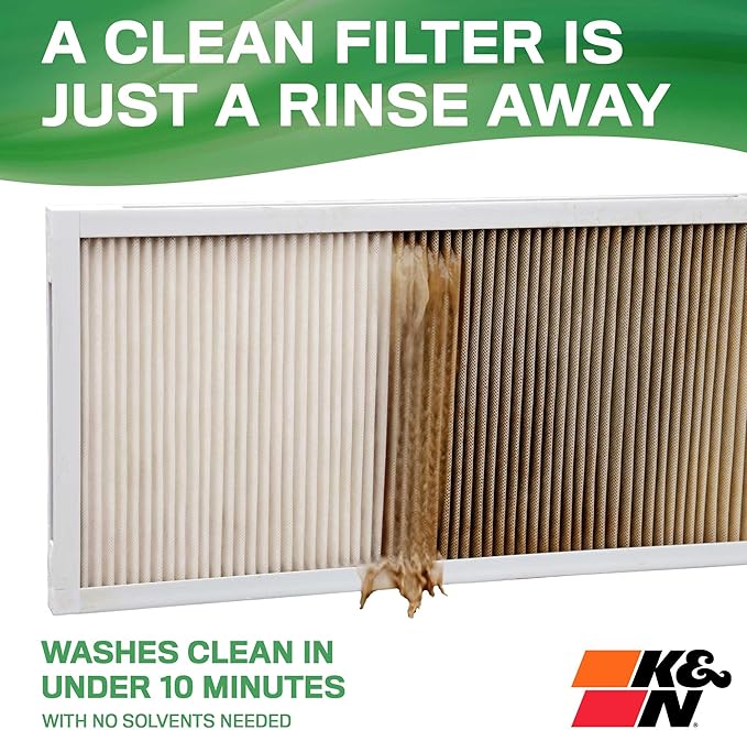 K&N 16X25X1 HVAC Furnace Air Filter, Lasts a Lifetime, Washable, Merv 13, the Last HVAC Filter You Will Ever Buy, Breathe Safely at Home or in the Office, HVC-13-11625