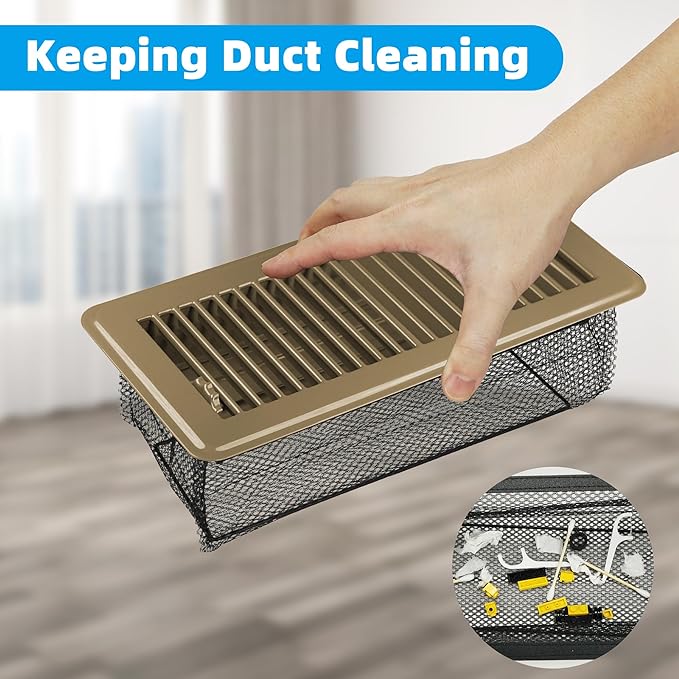 Floor Vent Screen Net 2''x12'', Air Vent Filter Mesh for Home Floor, Floor Register Cover Traps Catches Coin, Toys, Pet Food and Hair, Keeps Duct Cleaning - with Spreader Frame 4 Pack