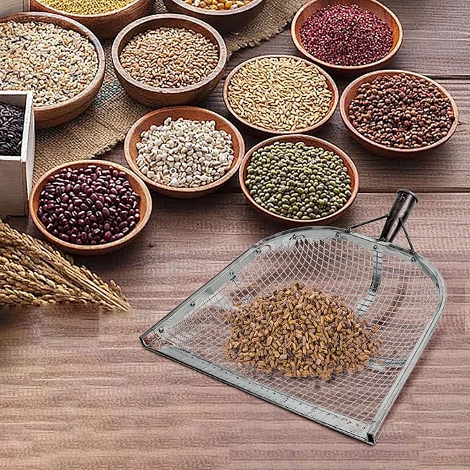 Leaking Soil Shovel Filter Stainless Steel Sieve 4mm/6mm/8mm/12mm Mesh Sifting Shovel for Sifting Corn Kernels Gardening Farm Chicken Coop and Goat Stall Multipurpose Dustpan (Sliver-6MM)