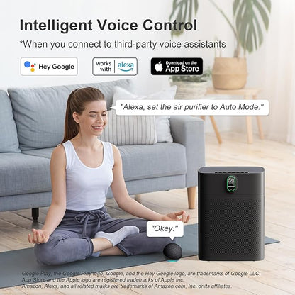MORENTO Air Purifier for home Large Rooms up to 1076 ft2, Wi-Fi and Alexa compatible, PM2.5 Air Quality Display, Auto Mode, HEPA Filter Removes Dust, Pollen, Smoke 1 Pack +2 Pack Filters(Black)