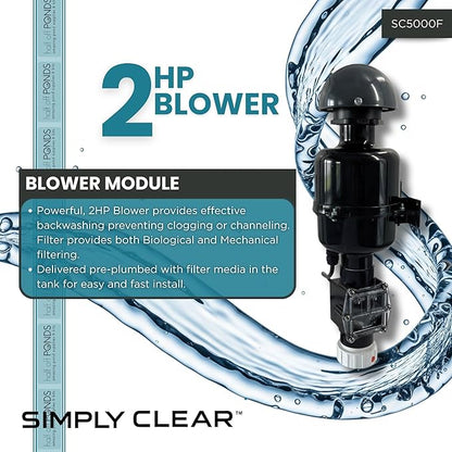 HALF OFF PONDS Simply Clear Koi Pond Filter System with 2HP Blower – Filters Ponds Up to 5,000 Gallons – Bio Comb Media, 6-Way Valve, Pressure Gauge- Mechanical & Biological Filtration