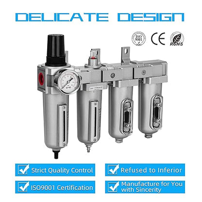 NANPU 1/2" NPT Industrial Grade 4 Stage Air Drying System - Particulate Filter, Coalescing Filter, Double Desiccant Dryers & Air Regulator, Metal Bowl, Auto Drain, for Paint Spray＆ Plasma Cutter