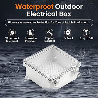 QILIPSU Waterproof Junction Box IP67 Outdoor Plastic Electrical Project Enclosure Weatherproof with Mounting Plate, Wall Brackets, Hinged Clear Cover 5.9"x5.9"x3.5" CC