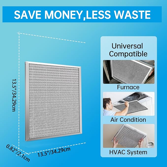 UBeesize 14x14x1 Reusable Electrostatic Air Filter HVAC AC Furnace Filter,MERV 8, Washable, Lasts a Lifetime,Permanent Air Filter,Breathe Fresher,Home And Office(Actual Size:13.5x13.5x0.82 Inch)