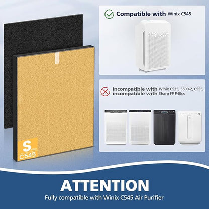 2 Pack C545 HEPA Pet Replacement Filter S Compatible with Winix C545 Air Purifier, Replaces Part 1712-0096-00 and 2522-0058-00, 2 HEPA Filter + 8 Activated Carbon Filters, Yellow