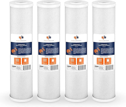 Aquaboon Carbon Water Filter Replacement - 5 Micron 20 x 4.5 inch - Whole House CTO Carbon Block Water Filter Cartridge Compatible with FC25B, EPM-20BB, CB-BB-20, 155783-43, 4 Pack