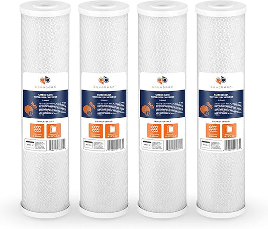 Aquaboon Carbon Water Filter Replacement - 5 Micron 20 x 4.5 inch - Whole House CTO Carbon Block Water Filter Cartridge Compatible with FC25B, EPM-20BB, CB-BB-20, 155783-43, 4 Pack