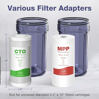 SimPure Whole House Water Filter System, 2 Stages Clear Home Water Pre-Filtration with Carbon and Sediment Filters, Reduce Odor, Chlorine, Taste, Iron, 1" NPT Brass Port, BPA Free(DB10C-2)