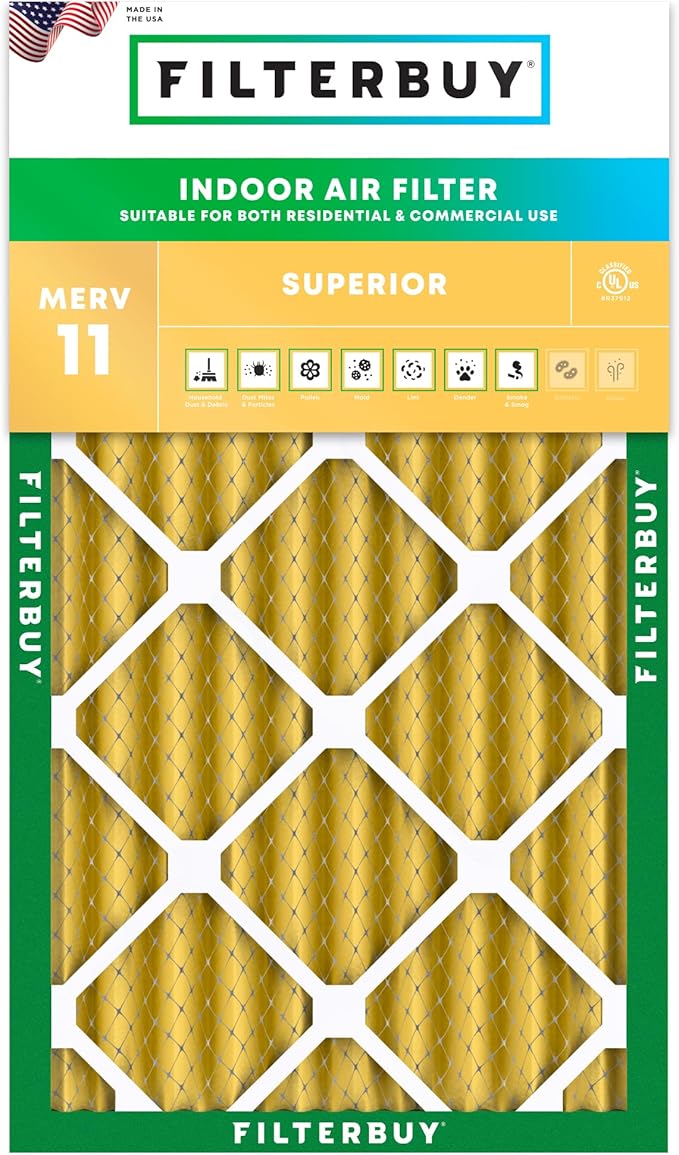 Filterbuy 11.5x21x4 Air Filter MERV 11 Superior Pet & Allergy Defense (1-Pack), Electrostatic Pleated HVAC AC Furnace Filters Replacement, Made in USA (Actual Size: 11.50 x 21.00 x 3.63)