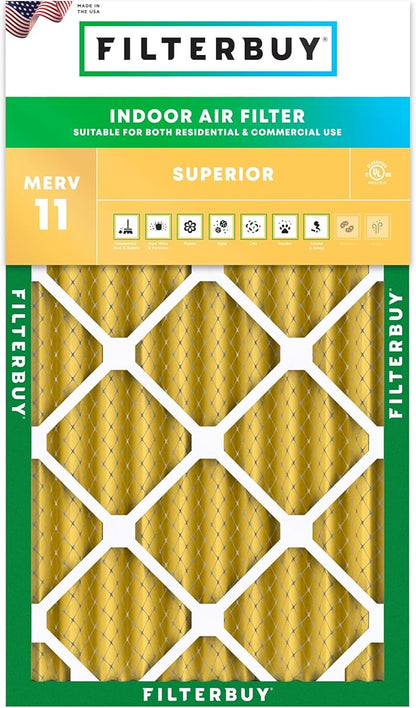 Filterbuy 11.5x21x4 Air Filter MERV 11 Superior Pet & Allergy Defense (1-Pack), Electrostatic Pleated HVAC AC Furnace Filters Replacement, Made in USA (Actual Size: 11.50 x 21.00 x 3.63)