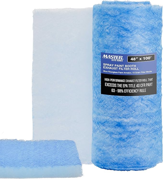 Master Airbrush Elite Paint Spray Booth Exhaust Filter Roll 48" x 100' - 18 Gram Heavy-Duty Fiberglass Paint Arrestor for Filtering Overspray Particles in Auto Body Shops & Refinish Booths