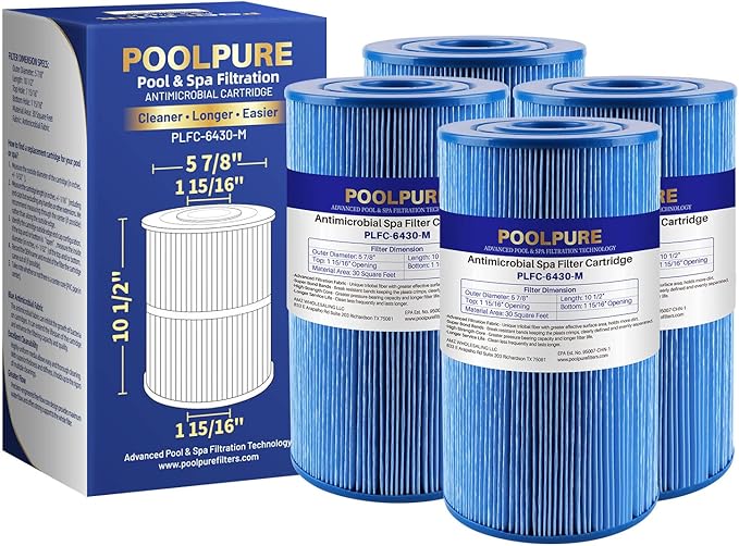 POOLPURE PLFC-6430-M Spa Filter Replaces Watkins 31489, Compatible Pleatco PWK30-M, Filbur FC-3915M, P/N0969601, 71825, 73178, 73250, 4 Pack