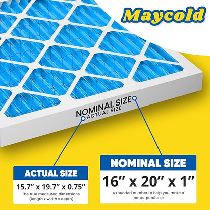 Maycold 16x20x1 MERV 11 Air Filters (6-Pack), Pleated HVAC Furnace Filter for Home – Traps Fine Dust & Pet Hair, Actual Size 15.70 x 19.70 x 0.75, Individually Wrapped