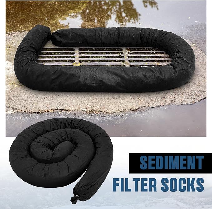 2 Pcs Sediment Filter Erosion Control Blanket Silt Fence Sock with Stuffers Drain Stormwater Sediment Filter for Erosion Control and Storm Drain Protection (5" x 15')