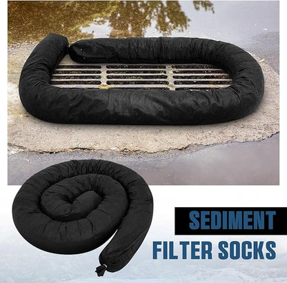 2 Pcs Sediment Filter Erosion Control Blanket Silt Fence Sock with Stuffers Drain Stormwater Sediment Filter for Erosion Control and Storm Drain Protection (5" x 15')