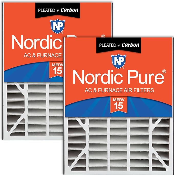 Nordic Pure 20x25x5 (19 3/4 x 24 1/4 x 4 7/8) Air Bear Air Filter Replacement MERV 15 Plus Carbon 2 Pack