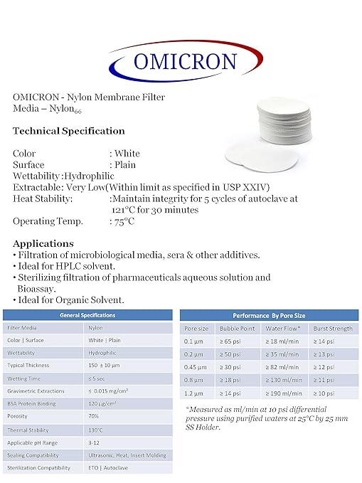 OMICRON 170047N Nylon Membrane Filters, 47mm, 0.8um, (Pack of 100) (Closely Similar to 28159-768)
