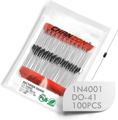 Chanzon 1N4001 Rectifier Diode 1A 50V DO-41 (DO-204AL) Axial 4001 IN4001 1 Amp 50 Volt Electronic Silicon Doorbell Diodes (Pack of 100 Pieces)