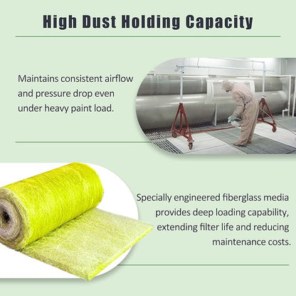 Fiberglass Paint Booth Filter Roll for Spray Booth 22-Gram Yellow 200ft (60" x 200ft)