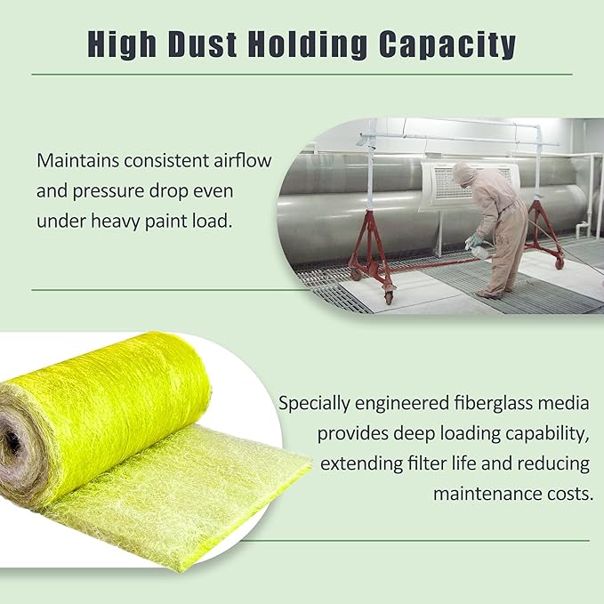 Fiberglass Paint Booth Filter Roll, for Spray Booth 22-Gram Yellow 200ft (25" x 200ft)