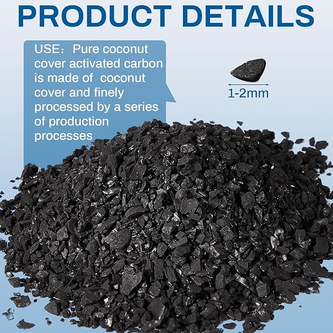 Timgle Bulk Water Air Filter Activated Charcoal Coconut Hull Granular Activated Carbon 10-18 Mesh Water Distiller Charcoal Filters Media for Filtration(6.6 Lbs)