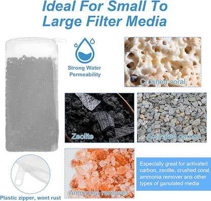 6 Packs Fine Mesh Bag Aquarium Mesh Bag Aquarium Filter Media Bags with Plastic Zipper, 8" x 3" Filter Bags for Fish Tank Pond Fine Resins Activated Carbon