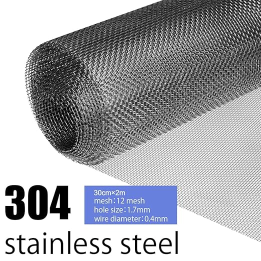 Stainless Steel Mesh Screen 12 Mesh No Rust Sturdy Metal Wire Mesh Easy to Work Heat Resisting Woven Mesh for Vent Garden Window Screen Cage DIY Projects