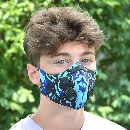 ASA Techmed Reusable Dual Air Breathing Valve Face Mask Cover with Activated Carbon Filter (Tactical Blue)