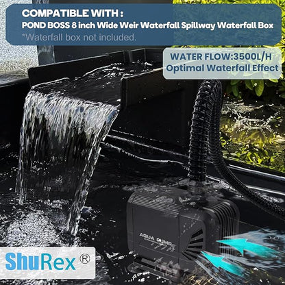 900 GPH 45W Submersible Water Pump and 10 FT Tube for POND BOSS 8 inch Wide Weir Waterfall Spillway Waterfall Box