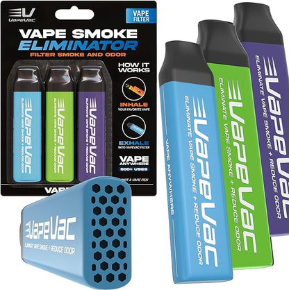 VapeVac (Registered AMZ Brand) – Pocket-Sized Personal Air Filter for Discreet Output Reduction | Minimizes Odor, Keeps Air Fresh | Not an Emission Device – 500+ Uses (3-Pack)
