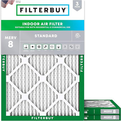 Filterbuy 18x22x1 Air Filter MERV 8 Essential Dust & Allergy Defense (3-Pack), Electrostatic Pleated HVAC AC Furnace Filters Replacement, Made in USA (Actual Size: 17.75 x 21.75 x 0.75)