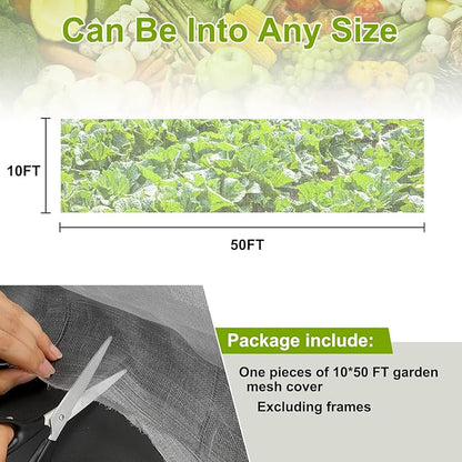 Garden Netting, 10x50 FT Ultra Fine Mesh Netting Pest Barrier Protection Bird Net Plants Cover for Vegetables Fruits Flowers Crops Greenhouse Row Cover Raised Bed Garden Patio Mesh Netting (1 Pack)