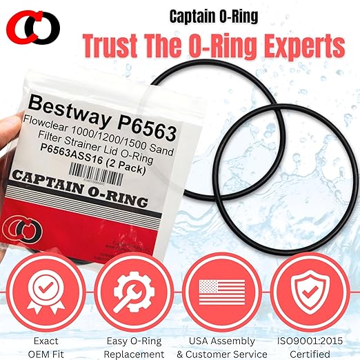Captain O-Ring - Replacement P6563 O-Ring for Bestway Flowclear 1000/1200/1500 Sand Filter Strainer Lid (2 Pack, P6563ASS16)
