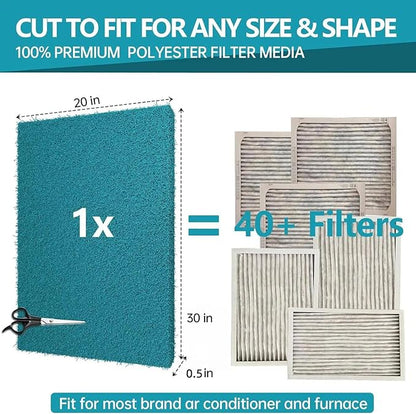 Reusable Air Filters 20x30-Cut to Size Furnace Filter,MERV 6 High Air Flow Air Filter material for AC,Home & RV,Washable Replacement Air Conditioner with 24 Hook Tabs (Actual 20x30x0.5 in.)